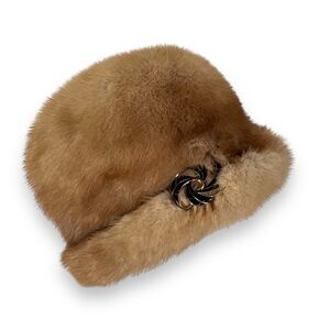 Vintage Hat Mink Fur Union Made Tan Brown Winter Formal Winter Anita Pineault